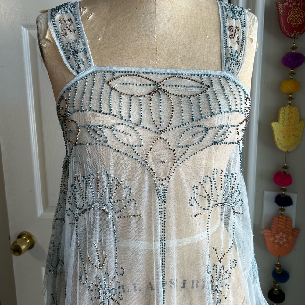 Free People Sequin Net Dress with Hankerchief hem in color Dove Grey